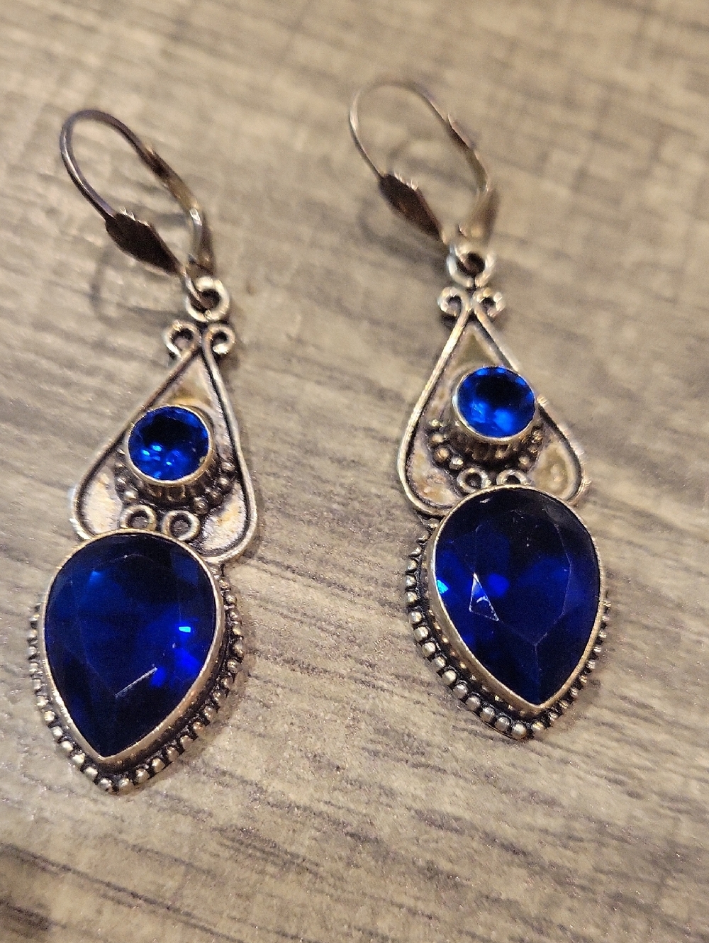 Sterling Silver Boho Cobalt Stones, Cut Cabichons EUC Handmade/ Vintage